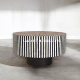 Bone Inlay Illusion Design Round Coffee Table Black | Bone Inlay Illusion Design Round Center Table Black